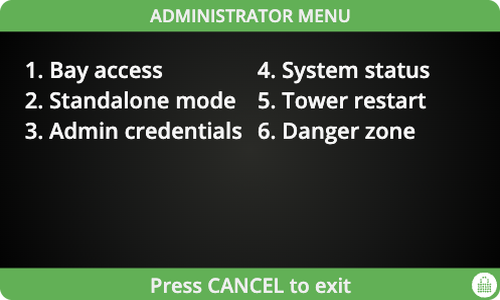 The Administrator Menu on a locker that isn't set up yet, with Standalone mode listed